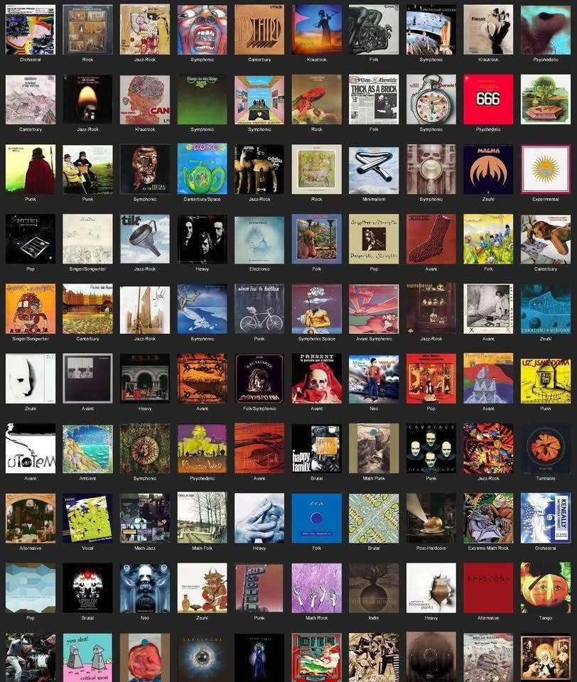 Muro de álbumes clásicos de prog rock